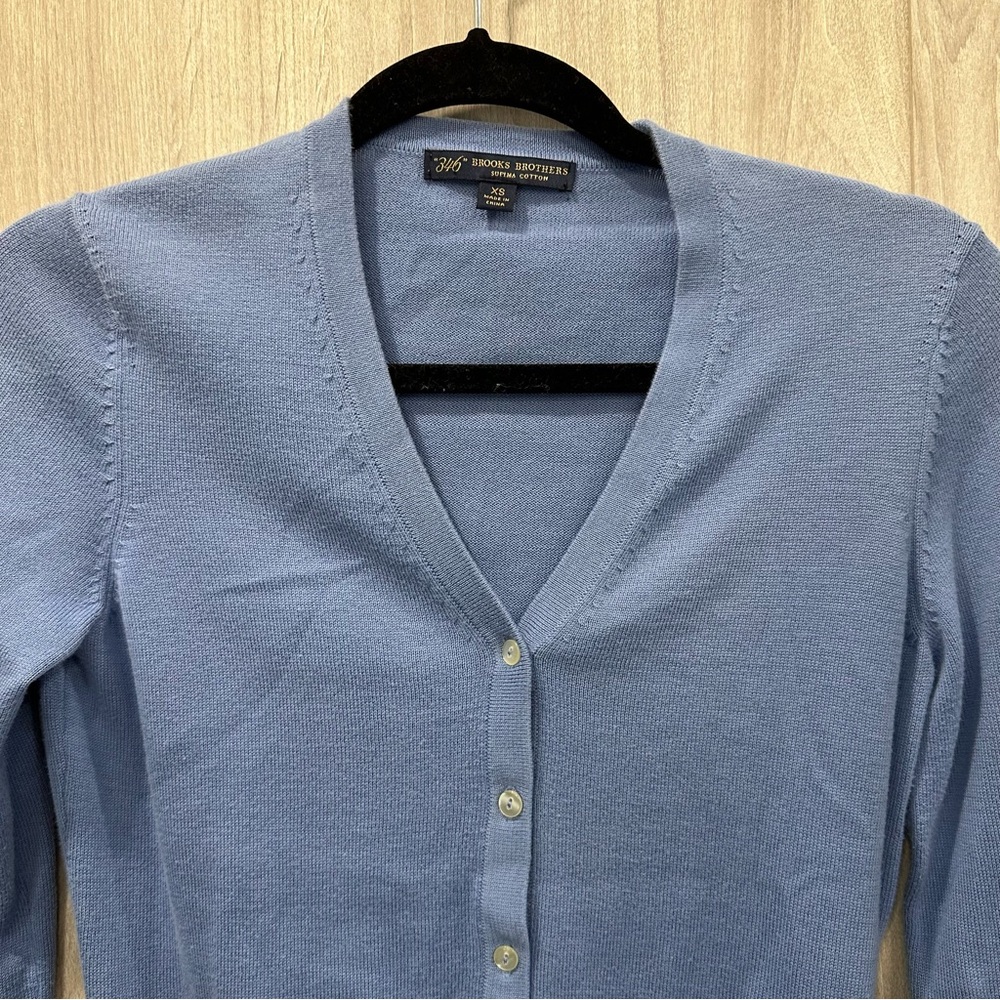 Brooks Brothers Womens XS Supima Cotton button up Cardigan Sweater blue Vneck - Picture 3 of 9